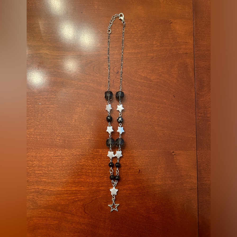 Handmade Star Black and Faux Pearl Necklace